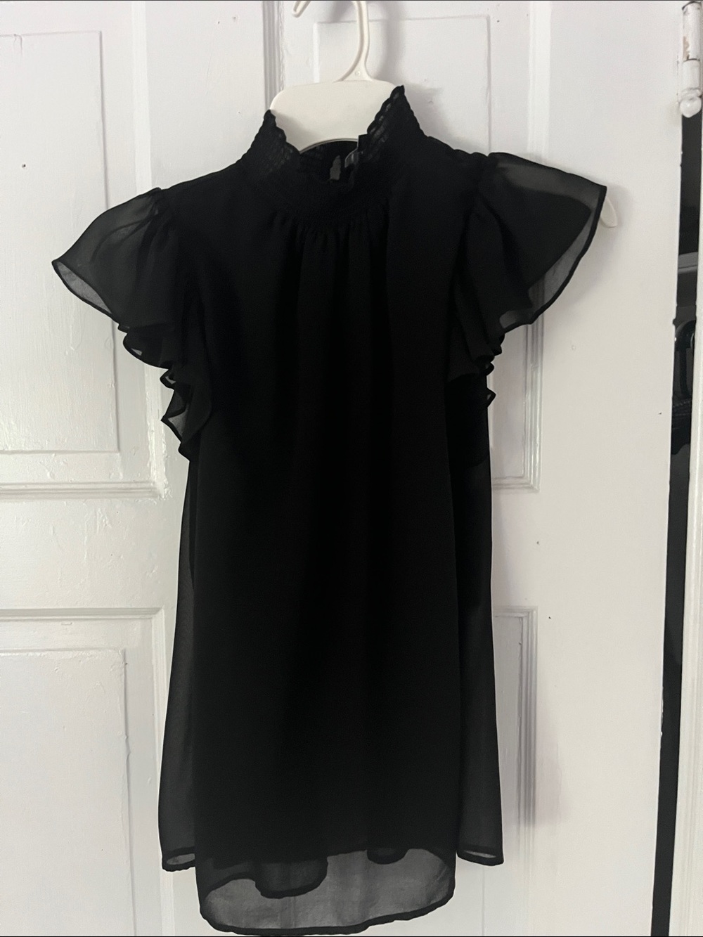 Black Ruffle Sleeve Mini Dress